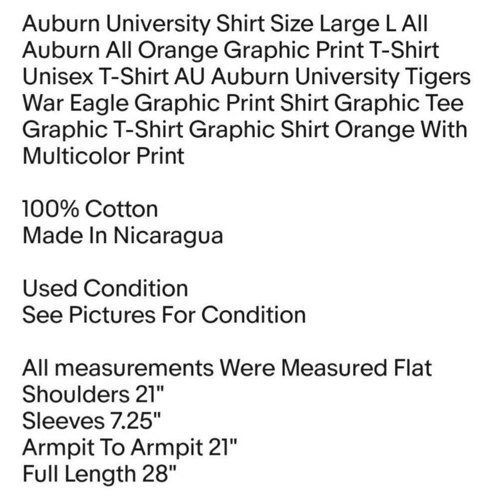 Auburn University Shirt Size Large L All Auburn All Orange Graphic Print T-Shirt - Picture 2 of 7